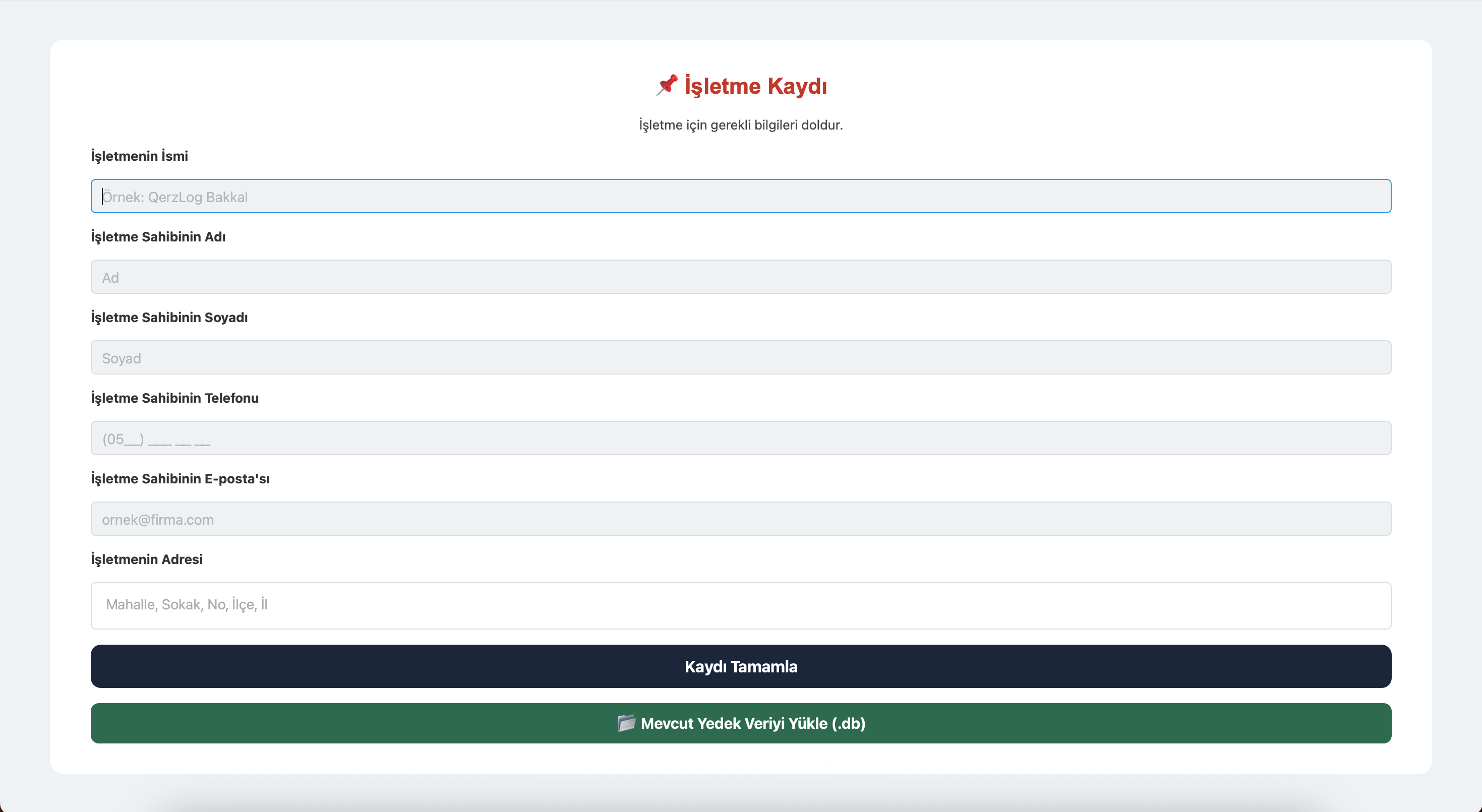 QerzLog veresiye defteri kurulum ekranı