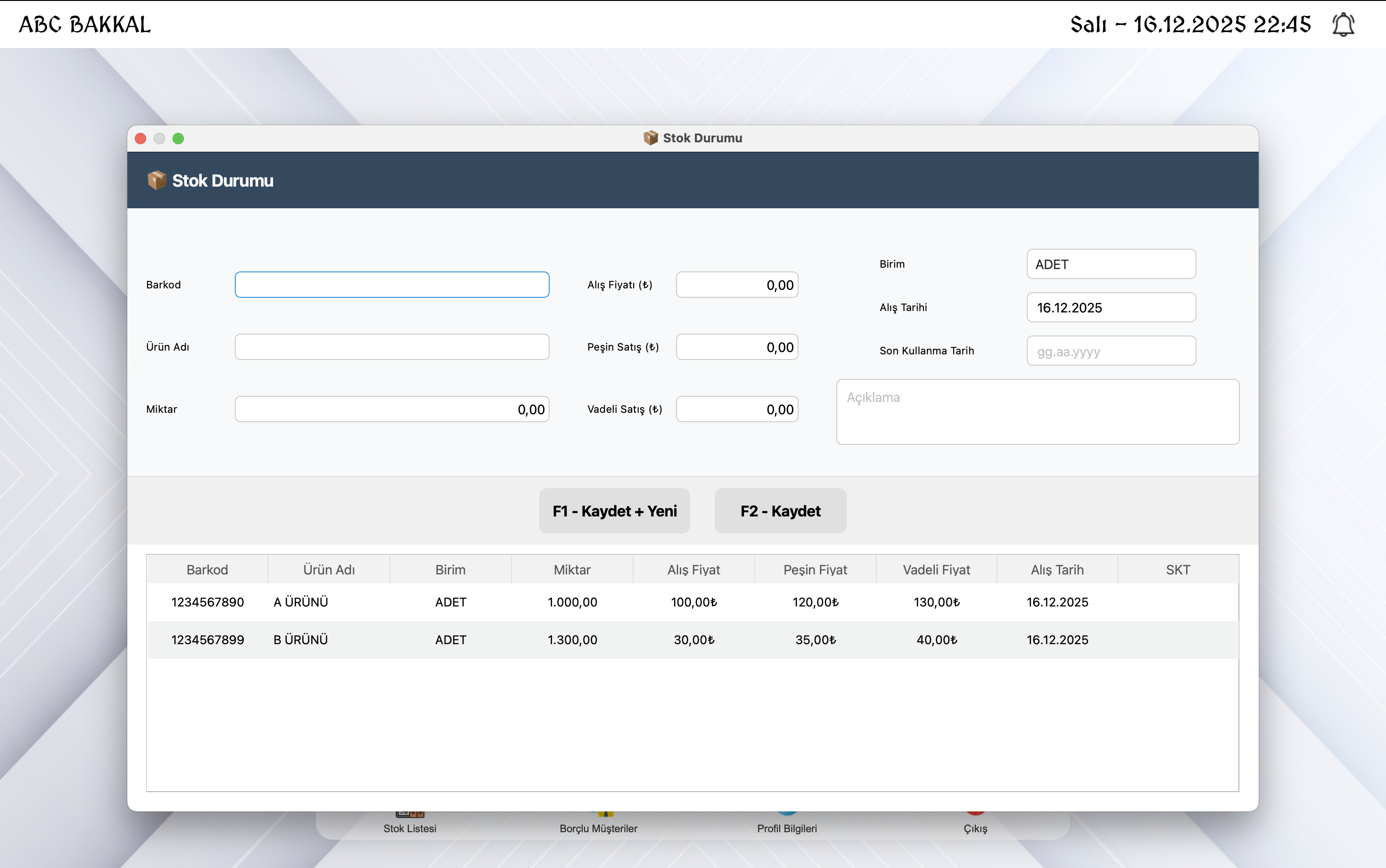 QerzLog stok takip ekranı